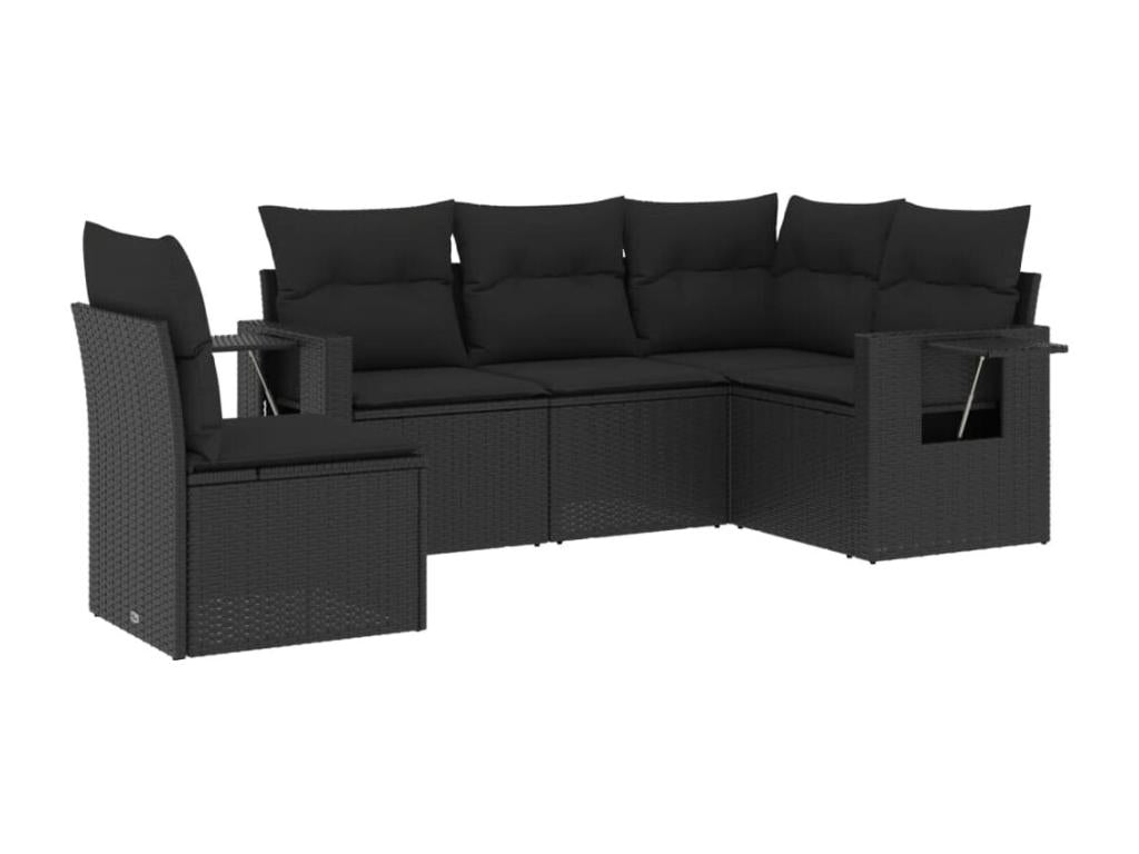 5-piece garden furniture set with cushions, black wicker resin KWMT87006