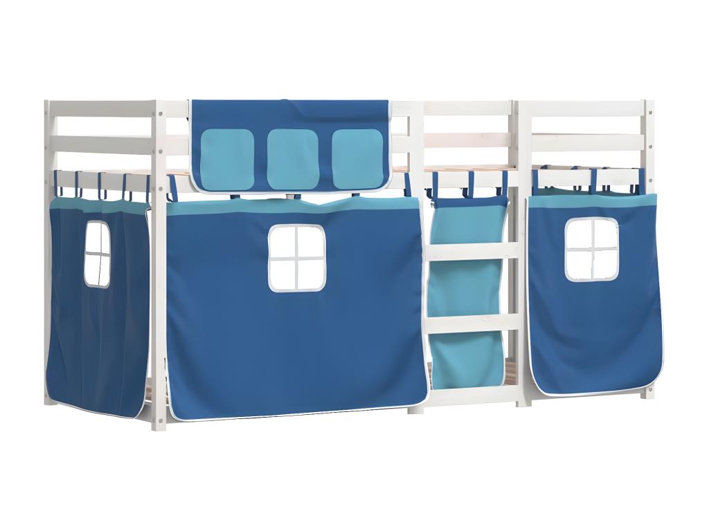 Bunk bed with blue curtains, 90x190 cm, solid pine wood, DMBT45016