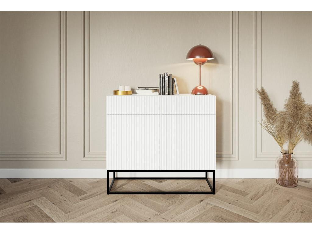 Two-door chest of drawers - 100 cm white with black legs - Lysvia IKQN81759