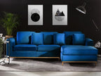 Right-hand corner sofa in dark blue velvet with quilted backrest and removable covers, Lysvia MIUC42600