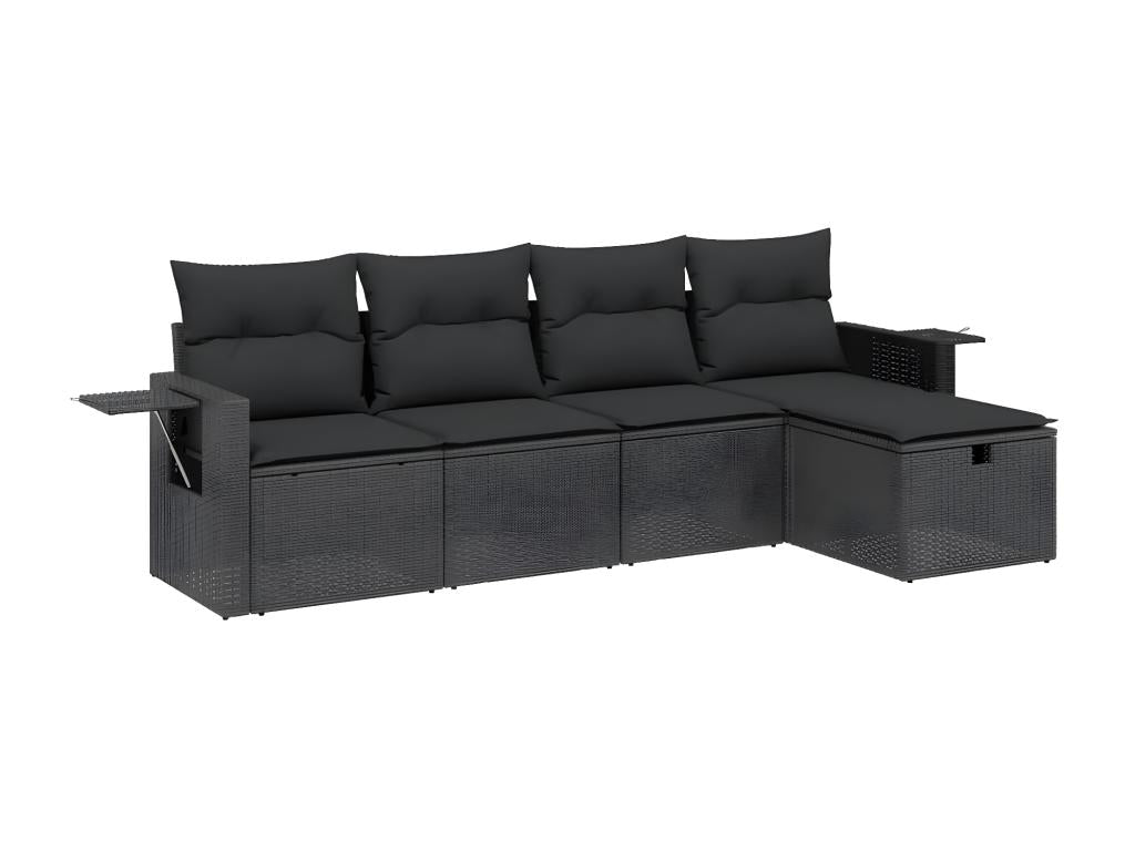 5-piece garden furniture set with cushions, black woven resin DFCC00396