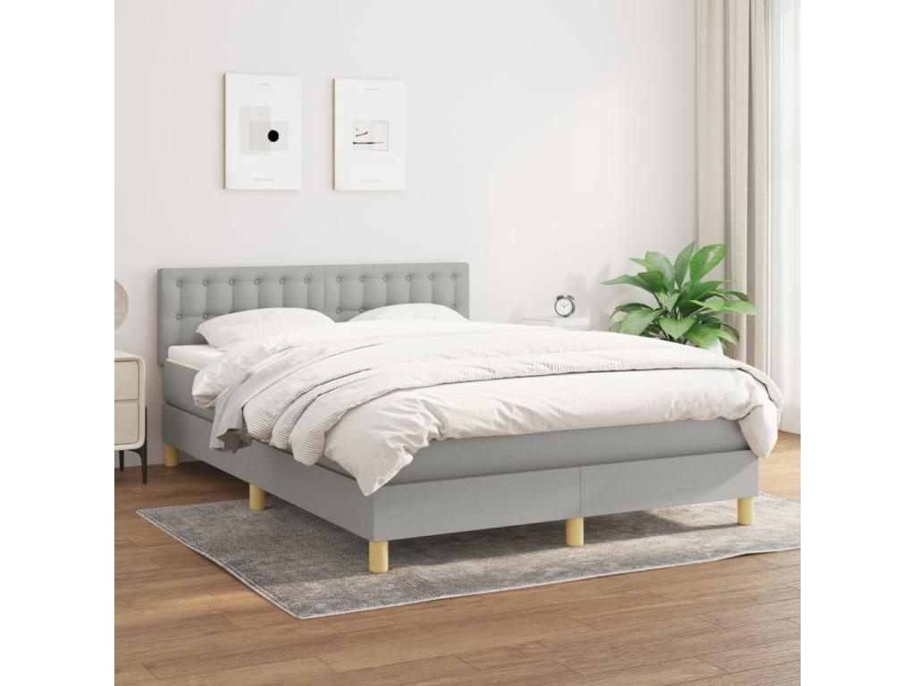 Upholstered bed base with mattress, light grey, 140x190cm, fabric PRUA01630