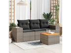 4-piece garden furniture set with grey resin wicker cushions PHTL73536