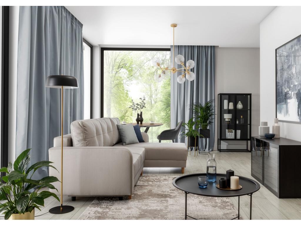 Scandinavian reversible corner sofa in black fabric and light wood legs, 240cm NDTC32379