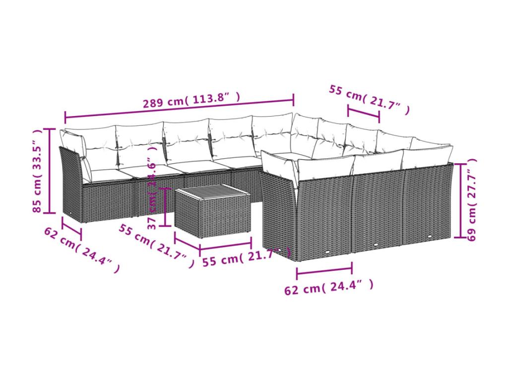 12-piece garden furniture set with cushions, black woven resin DUFF00727