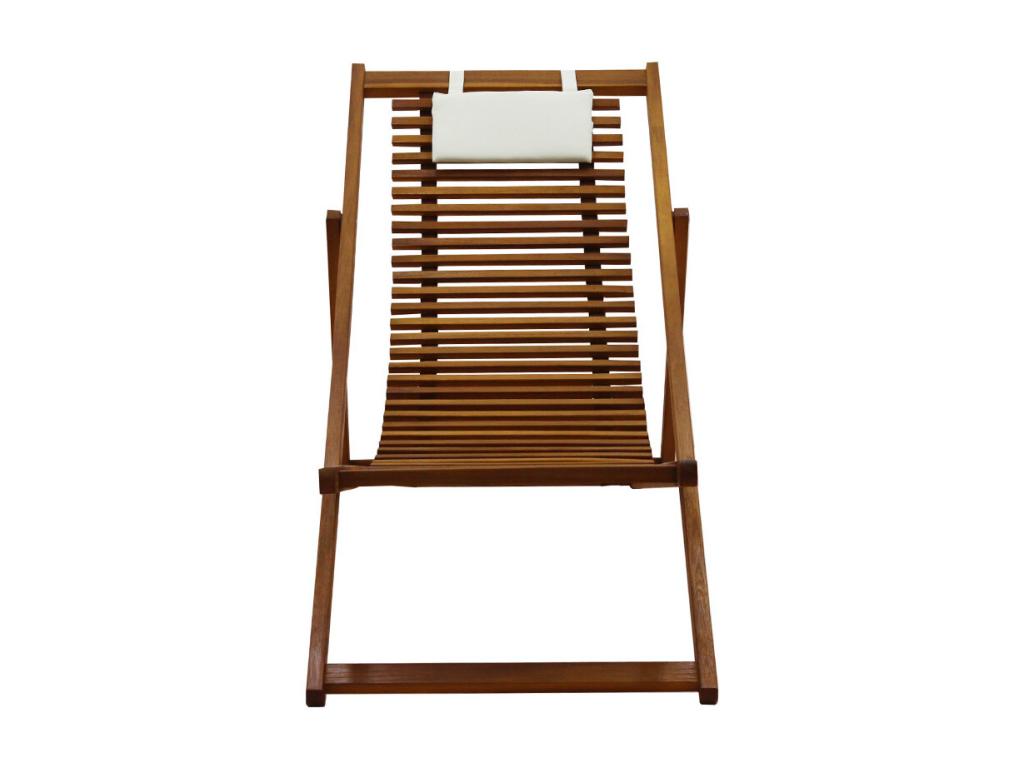 Set of 2 solid wood deck chairs with white fabric cushions, Lysvia RUSI54661