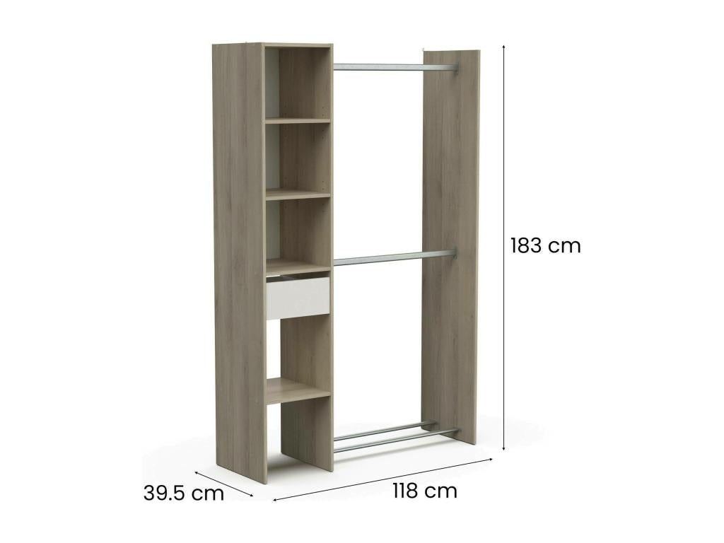 Large Wardrobe Bedroom Furniture Walk-in Closet Clothes Closet 118x40 h183 cm Oak and Matte White XMLH32997