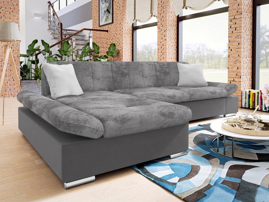 Lysvia 250 Corner Sofa Grey with Sleeping Function and Bed Box, 278x161x76cm, WECT85446