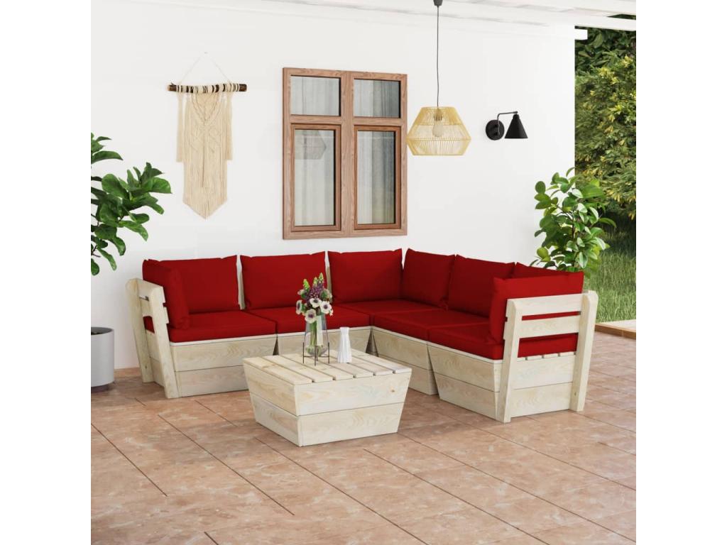 6-piece pallet garden furniture set with cushions, spruce wood MUFQ58067