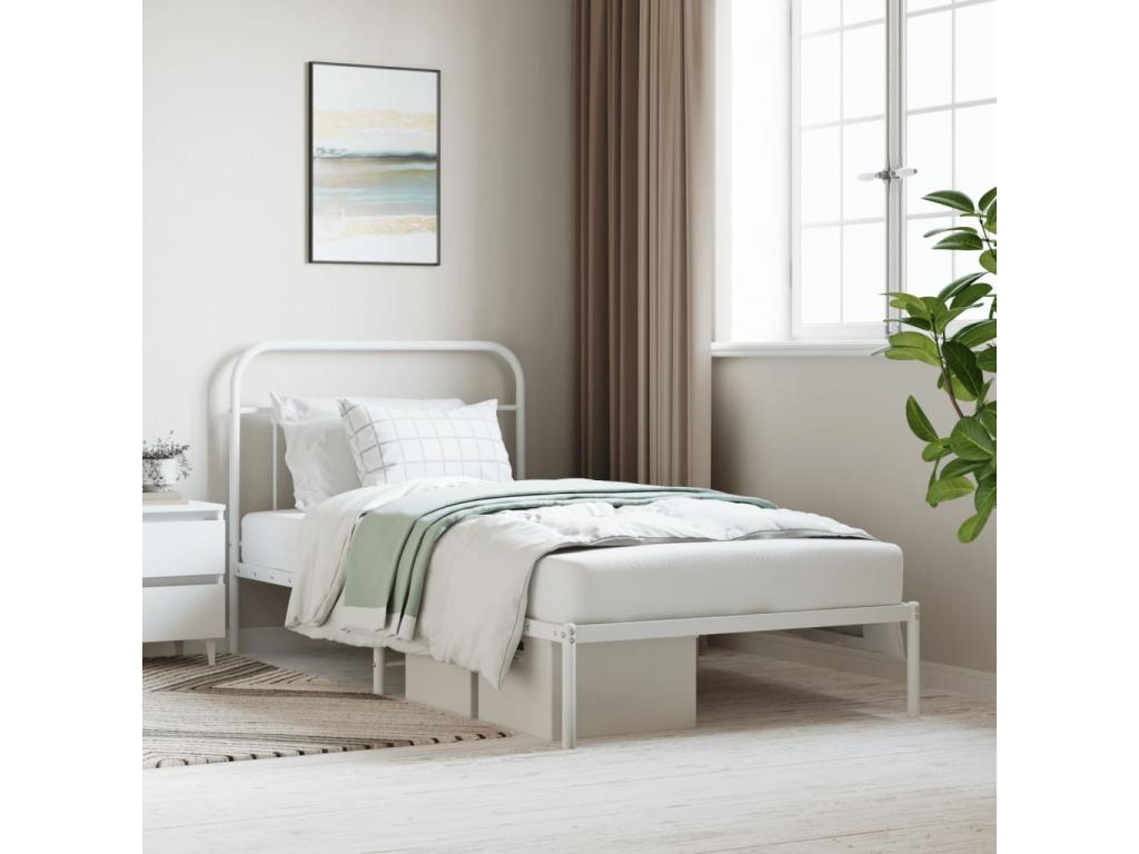 Metal bed frame with white headboard 107x203 KLSS91698