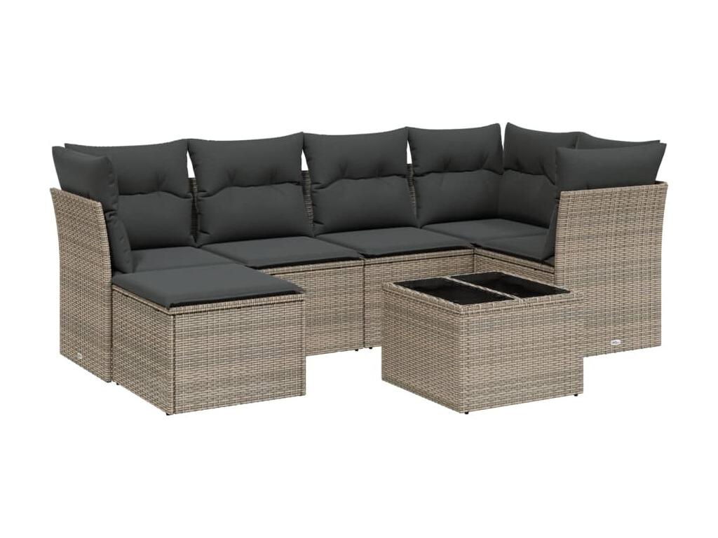 Garden furniture set with cushions, 7 pieces, grey woven resin, SWRT96087