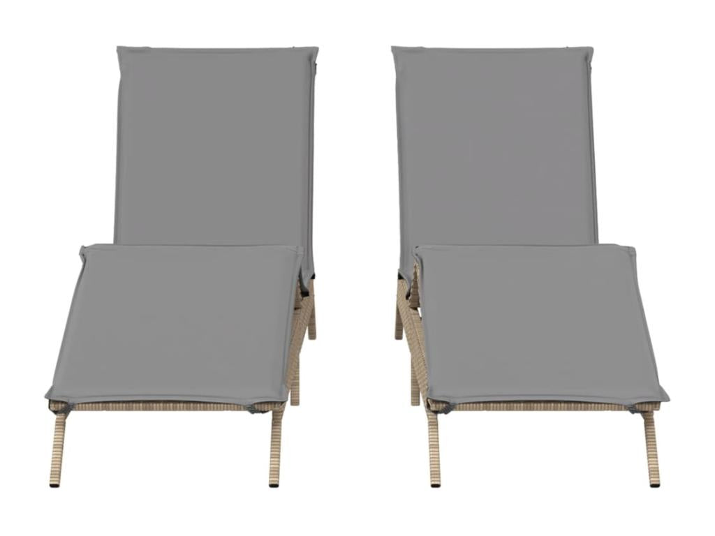Sun loungers with cushions, set of 2, beige woven resin KBSV01664