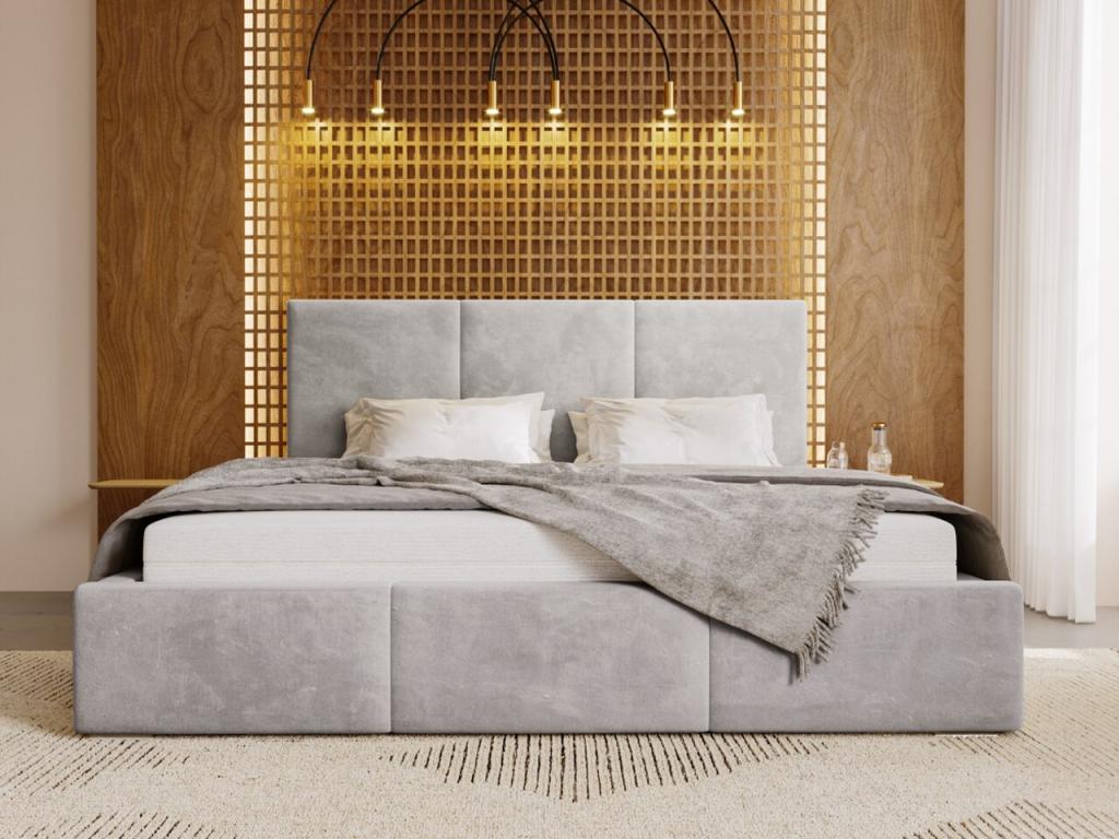 Upholstered bed with storage - 140x200 - double bed - velvet - light grey - Lysvia GXGO72833