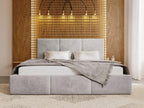 Upholstered bed with storage - 140x200 - double bed - velvet - light grey - Lysvia GXGO72833