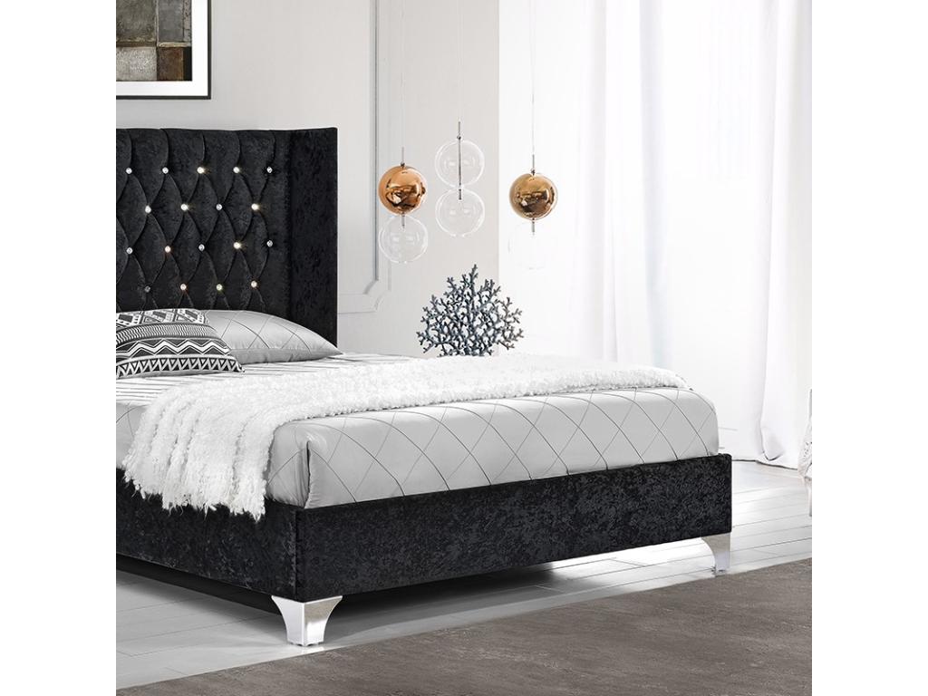 Lysvia Upholstered Bed with Large Headboard - Colors - Black - Sizes - 180x200 ENCG87184