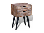Elariva WQXA49930 Bedside Table with 2 Drawers, Light Recycled Teak and Black Metal Legs