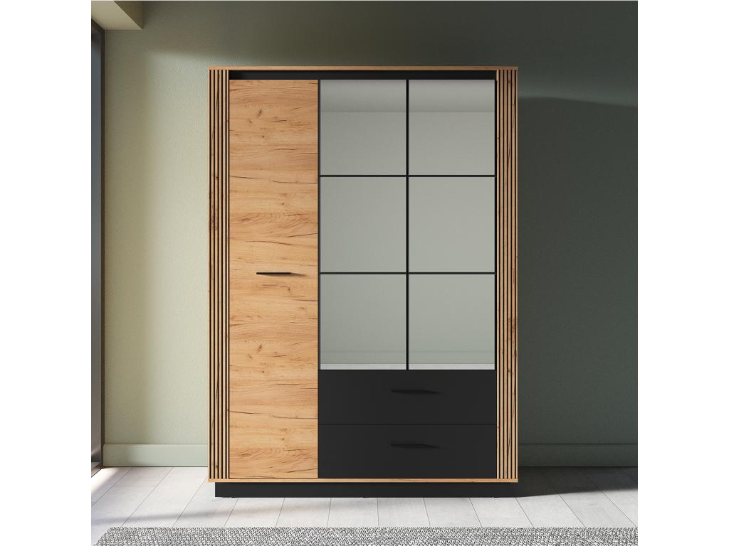 Lysvia 3-Door 2-Drawer Wardrobe, Wood and Black WHGK61650