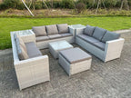 Rattan Garden Furniture with Sofa, Square Coffee Table, Stools, 2 Side Tables, Light Grey VSXK18452