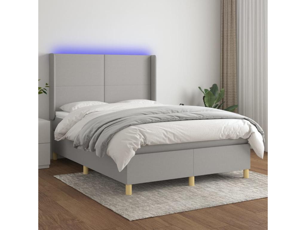 Upholstered bed base and mattress with LED lighting, light grey, 140x200 cm, fabric CHAZ30017