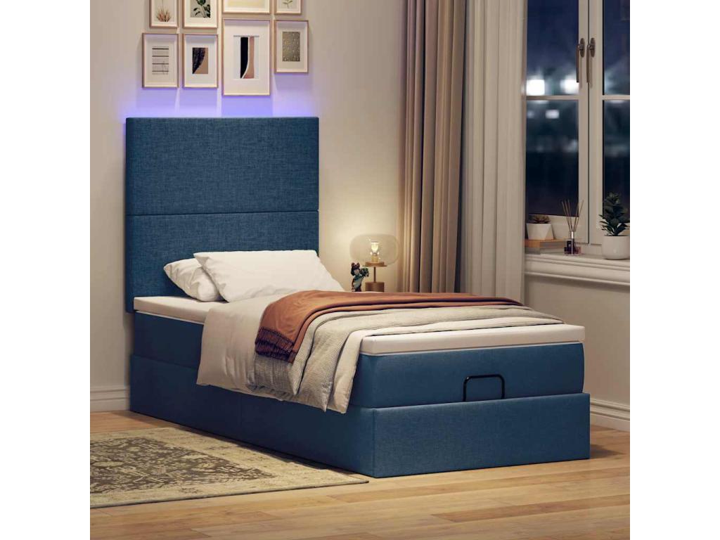 Ottoman bed frame with blue mattress 90x190 cm fabric ZLZF69870