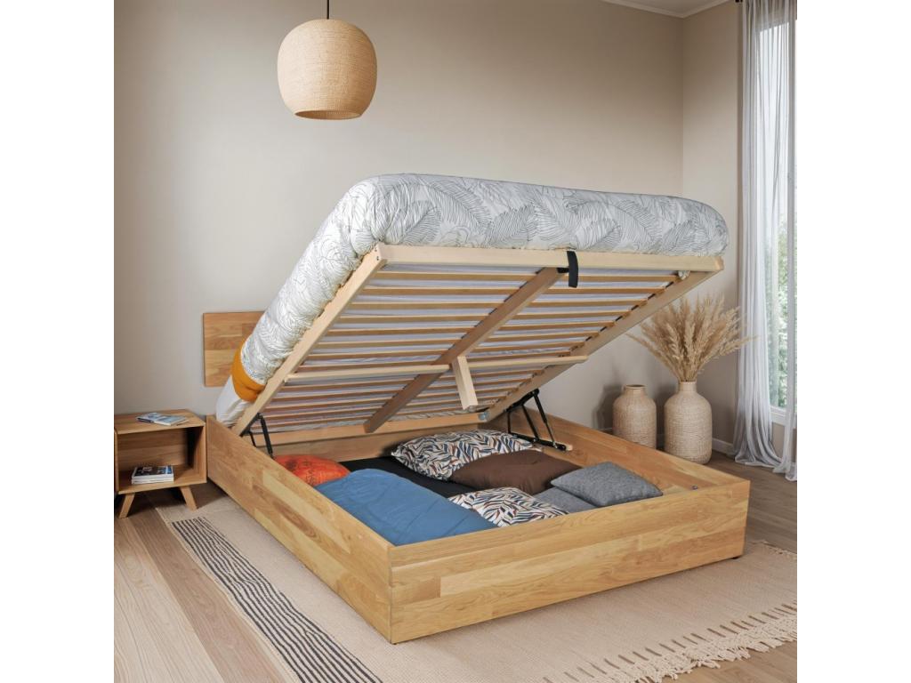 Lysvia 180x200cm storage bed with headboard and slatted base / Solid oiled oak BEBZ18029