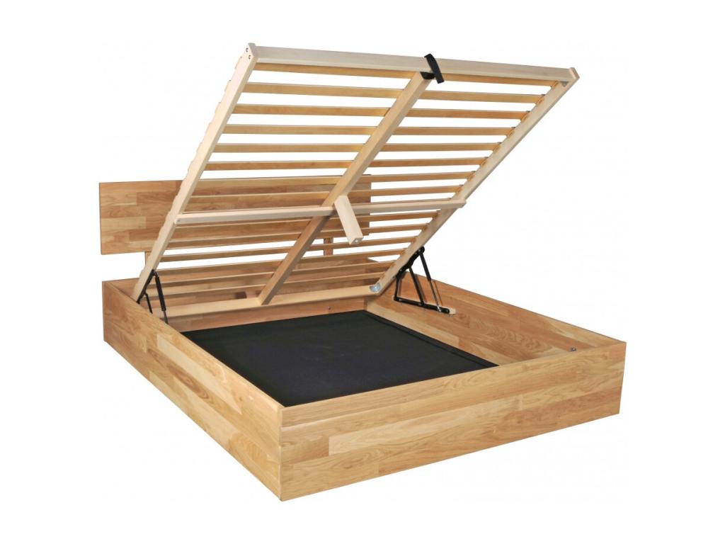Lysvia 180x200cm storage bed with headboard and slatted base / Solid oiled oak BEBZ18029