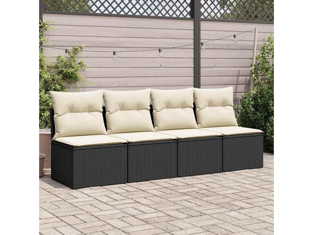 Elariva CWVB89571 4-piece garden furniture set with cushions, black woven resin