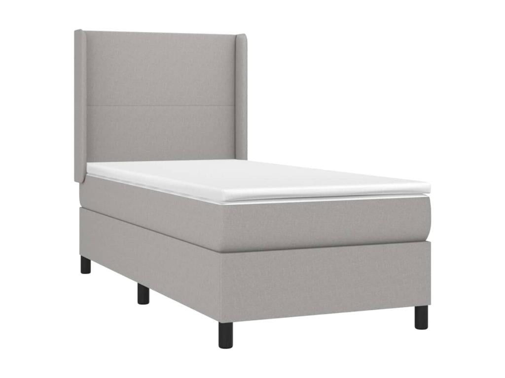 Upholstered bed base with mattress, light grey, 100x200cm, fabric MCQZ36578