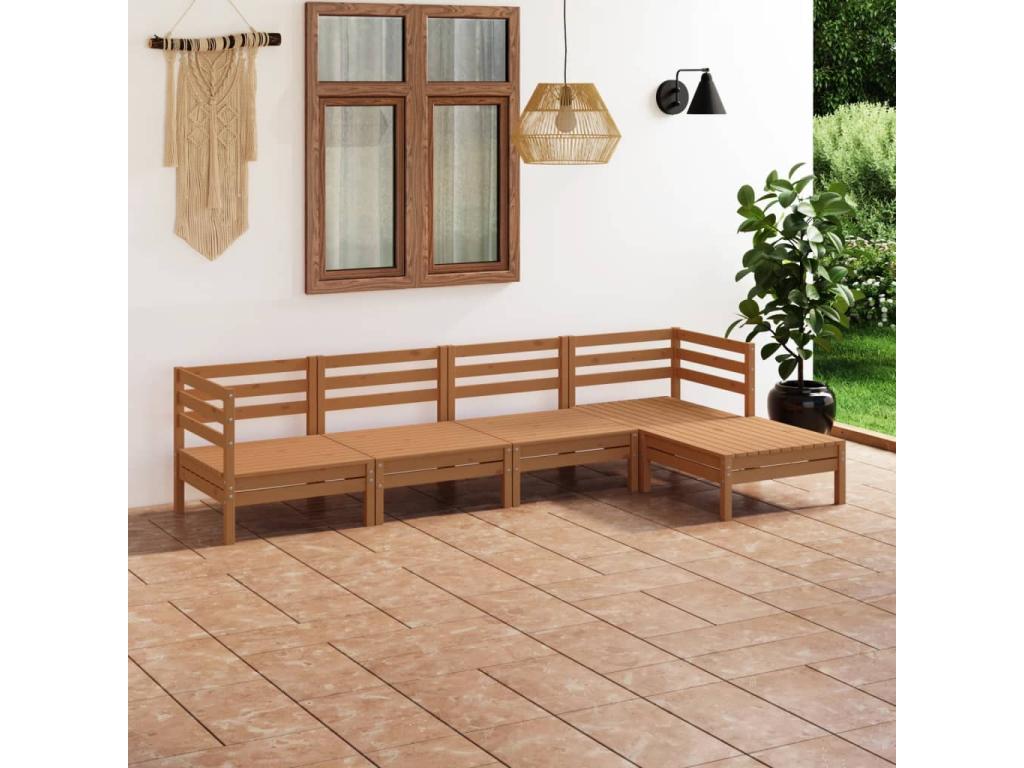 5-piece garden furniture set, solid pine wood, honey brown, 10 VIBG09694