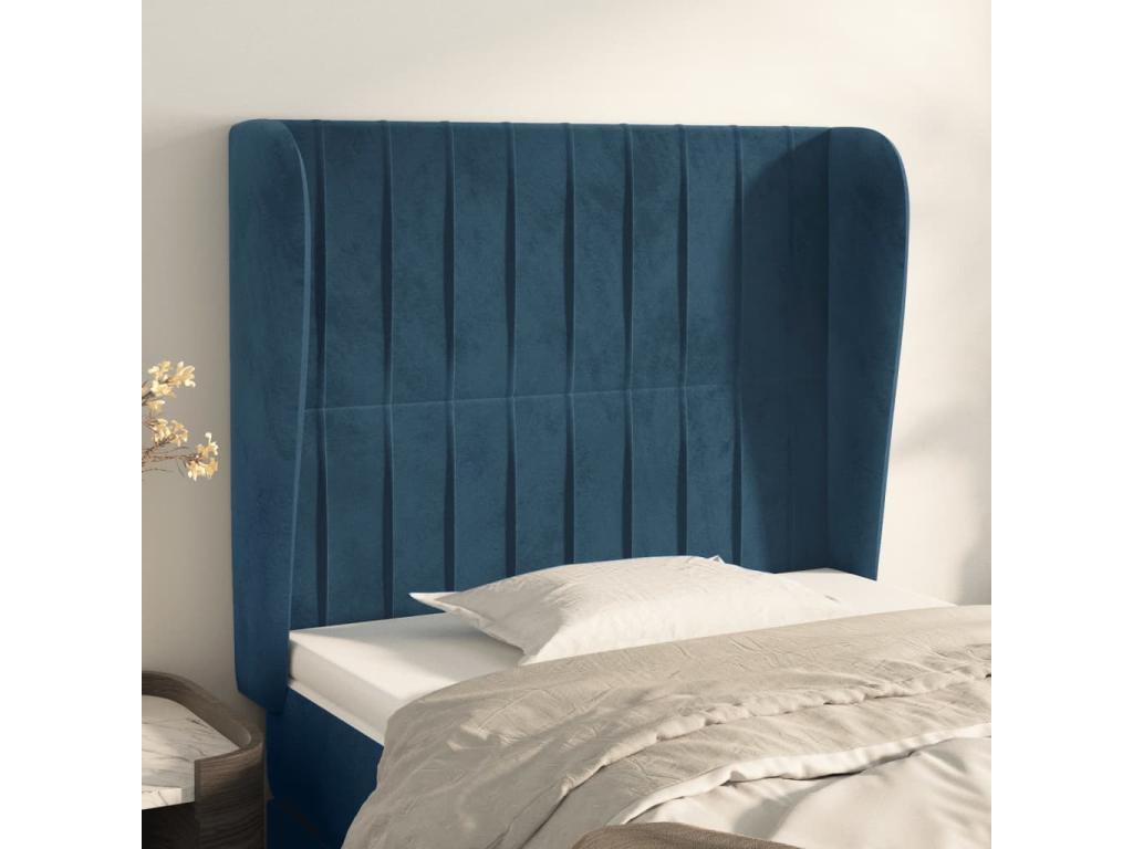Headboard with wings, Dark blue, 83x23x118/128 cm, Velvet, FIKZ83890