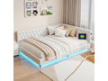 Multifunctional upholstered bed 140x200 cm – Sofa bed with LED lighting and USB port, ideal for guest rooms - Beige WZJE46012