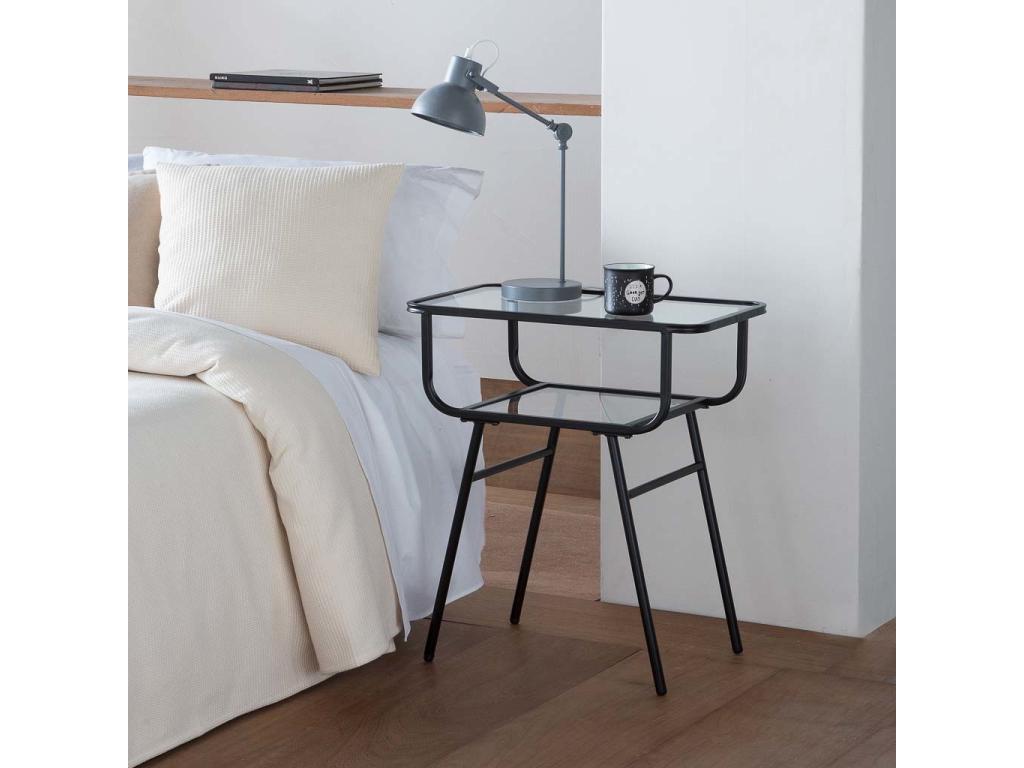Metal and Glass Bedside Table with 1 Shelf, Grey, 60x35x65.5cm CHSH69289