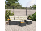 6-piece garden furniture set with cushions, black woven resin LRLJ77980
