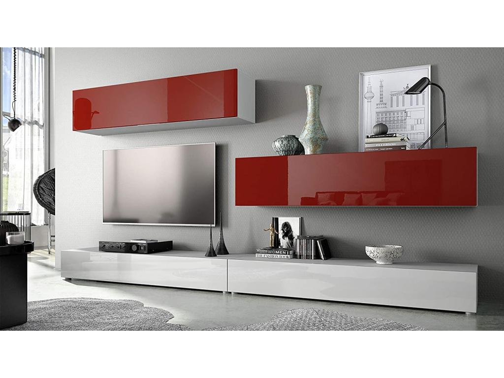 Wall unit with matte white body/high-gloss white and high-gloss burgundy fronts, 147x280x39 cm, KMCT43812