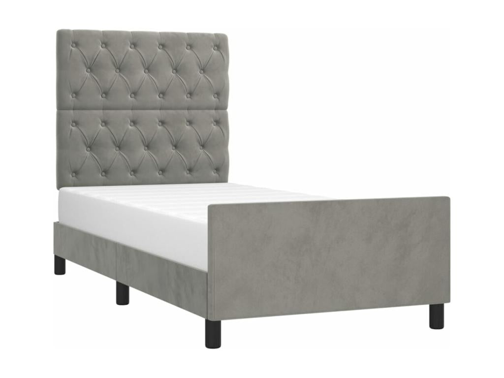 Bed frame with headboard, light grey, 80x200 cm, velvet, MDRW16309