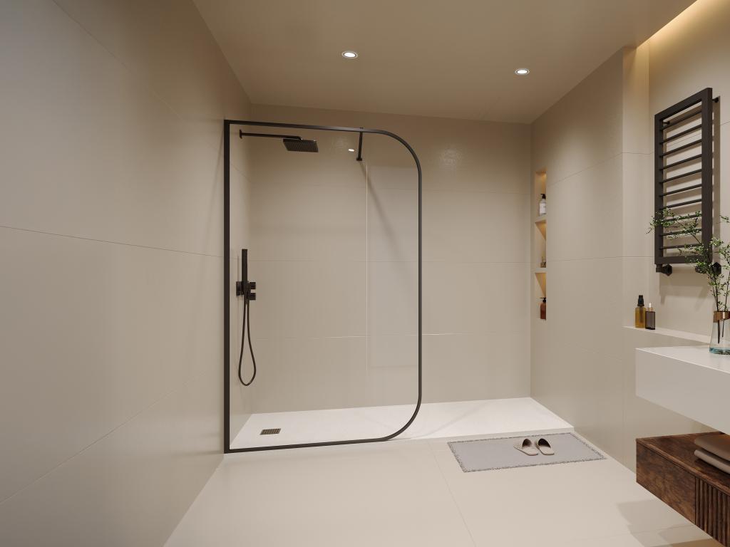 Curved walk-in shower enclosure - 120x200 cm - Matte black - Elariva RMAE99987
