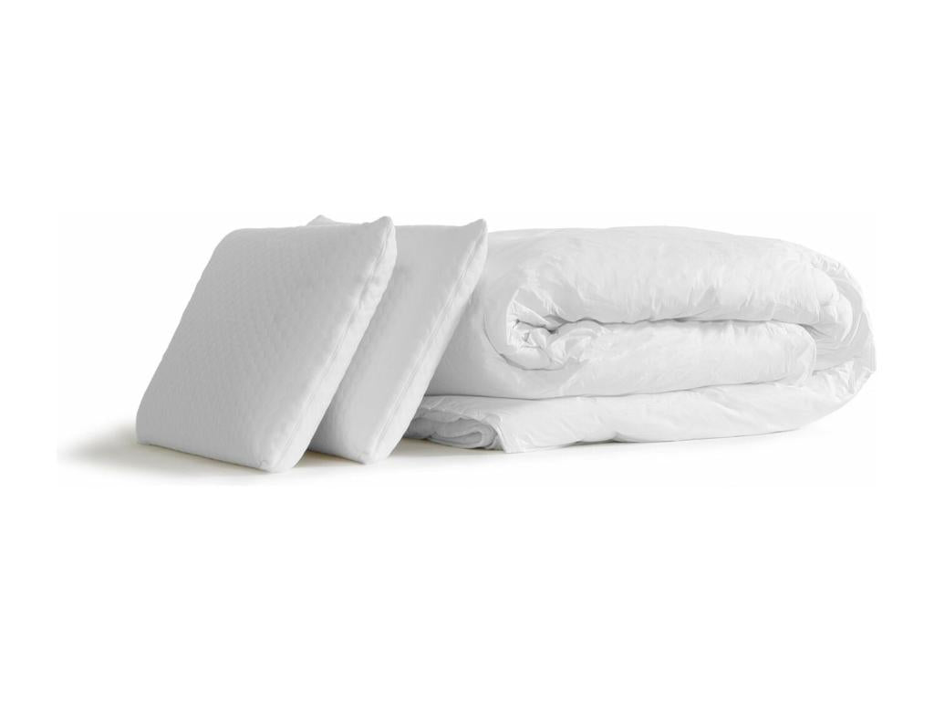 Ready-to-sleep pack: Latex memory foam mattress 180x200 cm, white bed base, 2 pillows, duvet ZGTD69429