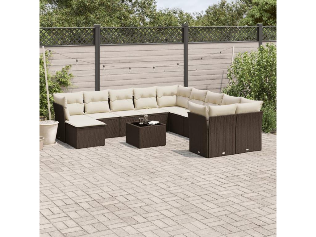 12-piece brown resin wicker garden furniture set with cushions EEZE87659