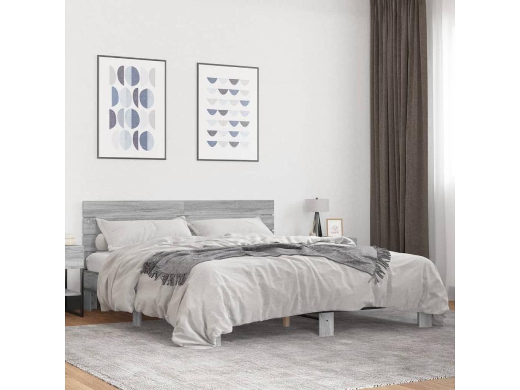 Lysvia bed frame grey 200x200 engineered wood and metal OFRJ75098