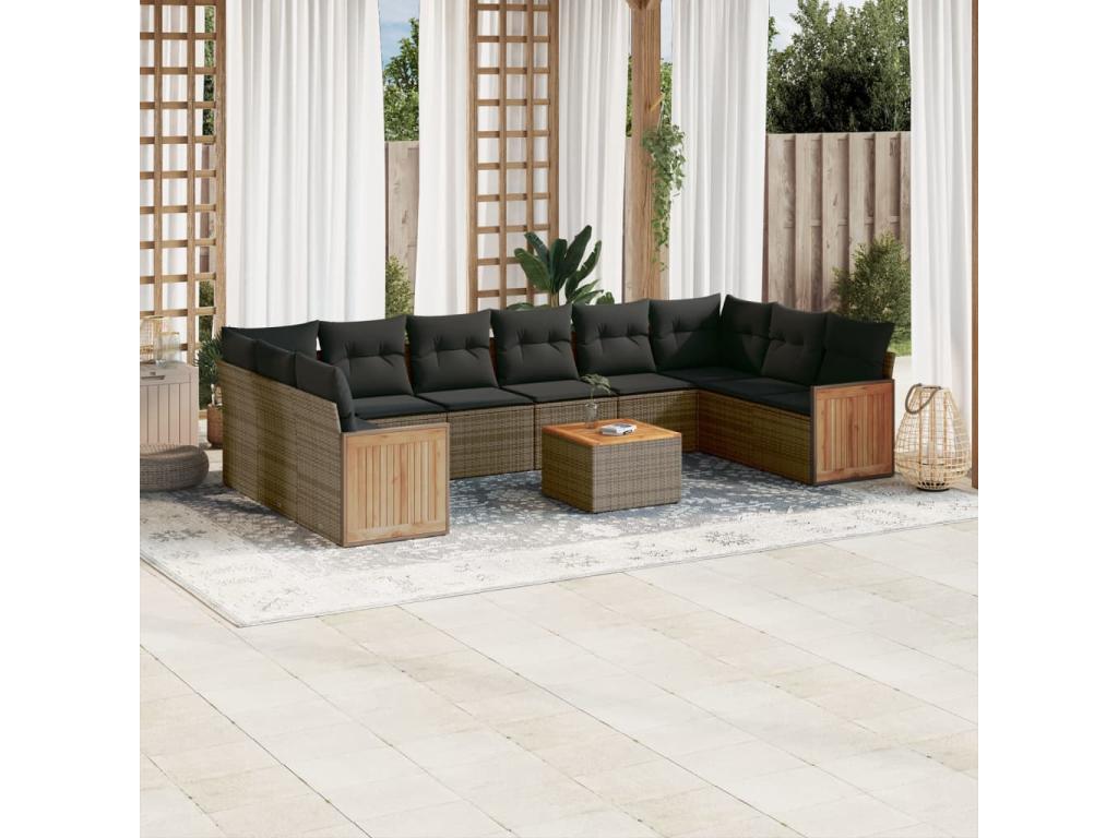 11-piece garden furniture set with grey resin wicker cushions XYSO11893