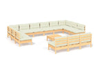 14-piece garden furniture set with cream cushions, solid pine wood, MJEX74458